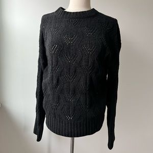 BCBG Max Azeris Women’s Long sleeve Open Weave Black Sweater